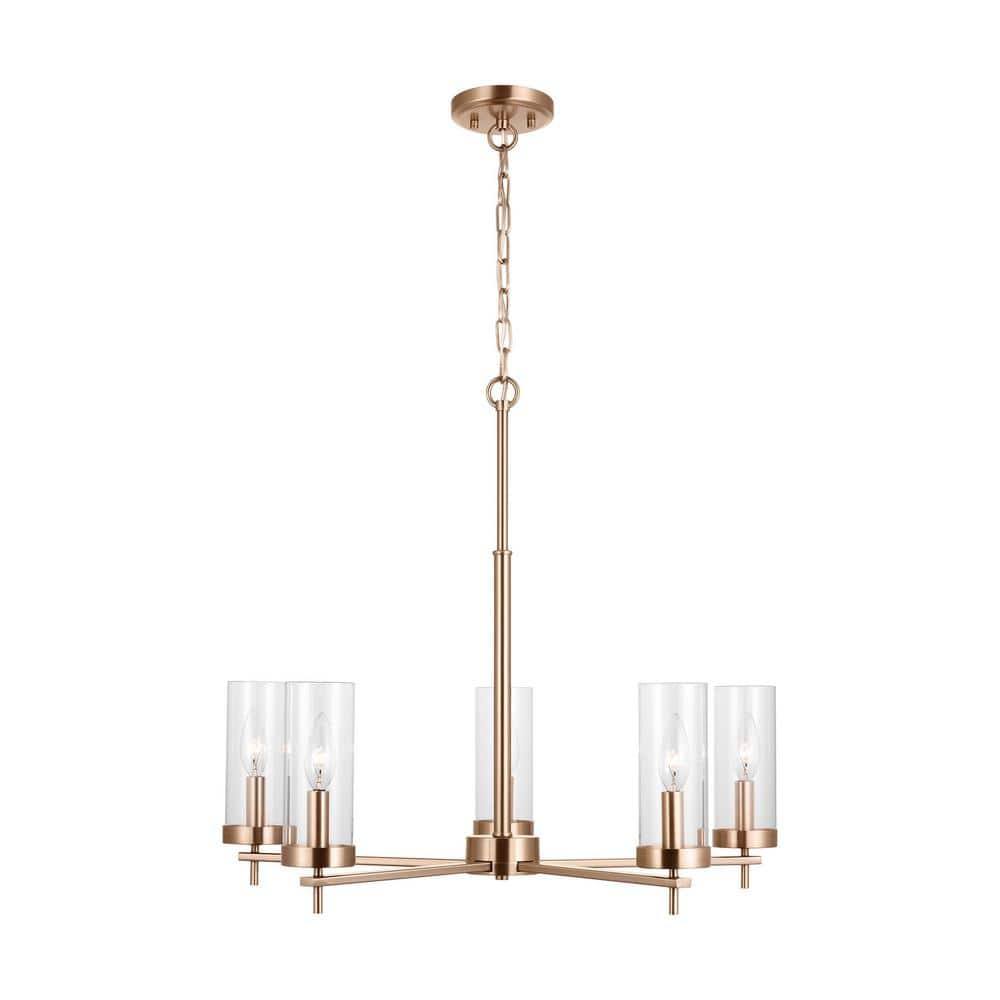 Generation Lighting Zire 5Light Satin Brass Dimmable Indoor/Outdoor Chandelier with Clear Glass