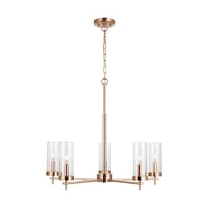 Zire 5-Light Satin Brass Dimmable Indoor/Outdoor Chandelier with Clear Glass Shades