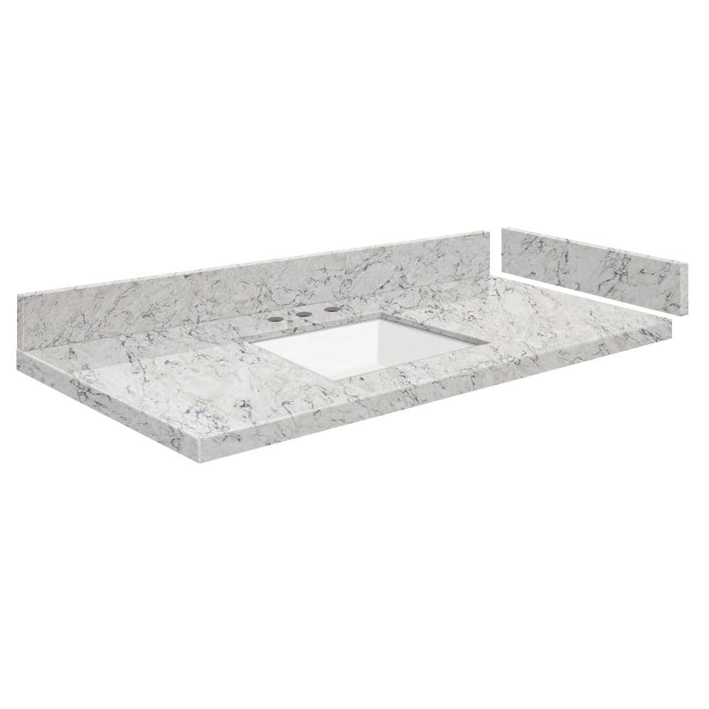 Silestone 43.5 in. W x 22.25 in. D Quartz White Rectangular Single Sink Vanity Top in Pietra -  Transolid, 608197334245