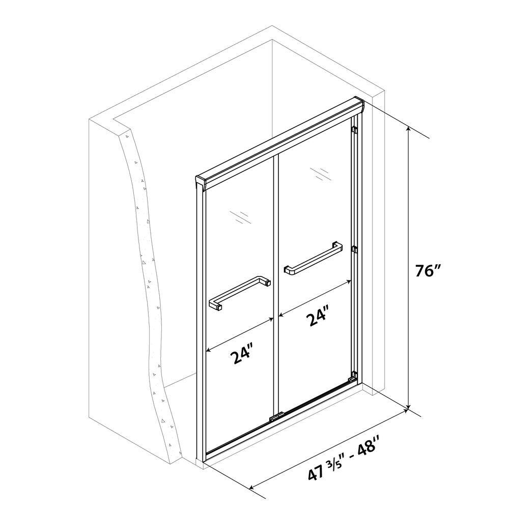 48" Brushed Nickel Semi-Frameless Sliding Shower Door with Clear Glass