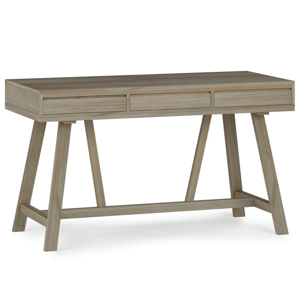 Simpli Home Bowman SOLID WOOD Modern Industrial 54 in. Wide Flip Up Desk in Distressed Grey