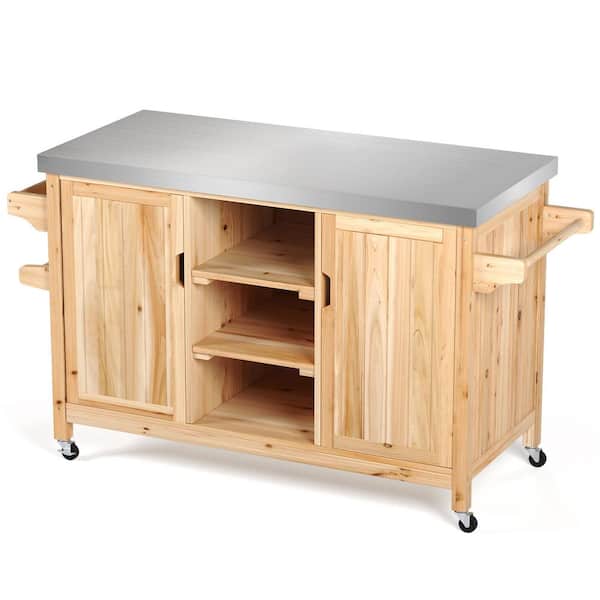 DEXTRUS Solid Wood Outdoor Barbeque Cart Serving Bar with Wheels
