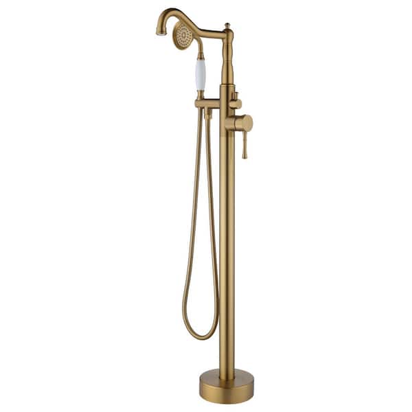Unbranded Classic 1-Handle Freestanding Tub Faucet with Handheld Shower in Brushed Gold