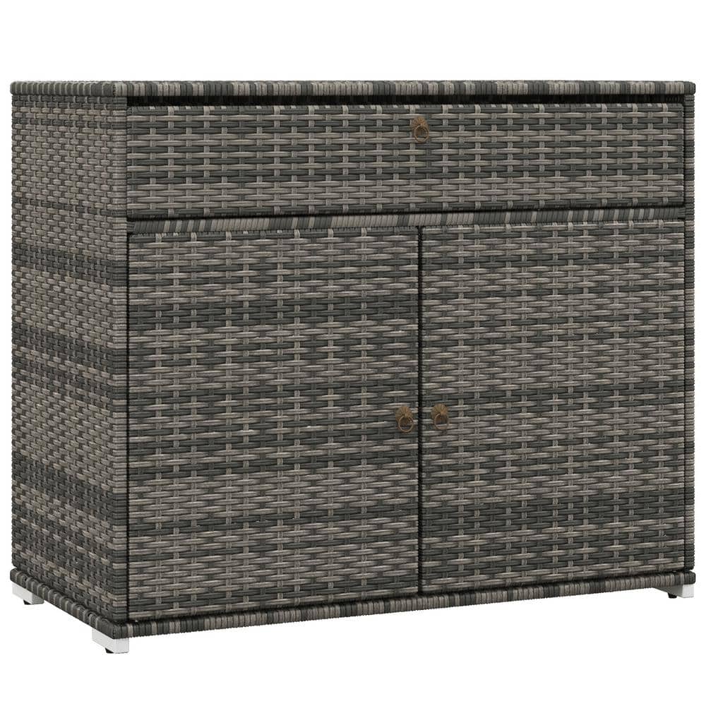 39.25 in. W x 19.75 in. D x 33 in. H Gray Wicker Outdoor Storage Cabinet wi