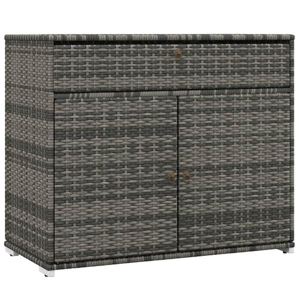 Unbranded 39.25 in. W x 19.75 in. D x 33 in. H Gray Wicker Outdoor Storage Cabinet with Drawer for Indoor Swimming Pool