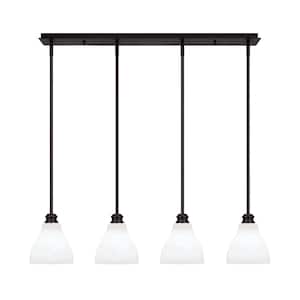Albany 60-Watt 4-Light Espresso Linear Pendant Light with White Marble Glass Shades and No Bulbs Included