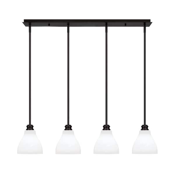 Unbranded Albany 60-Watt 4-Light Espresso Linear Pendant Light with White Marble Glass Shades and No Bulbs Included