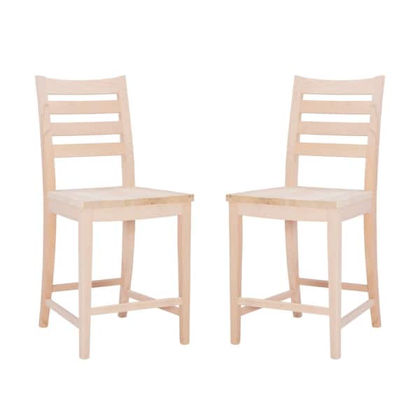 Linon Home Decor Lindau 22.5 in. Unfinished Ladder Back Wood Counter Sool with Wood Seat Set of 2