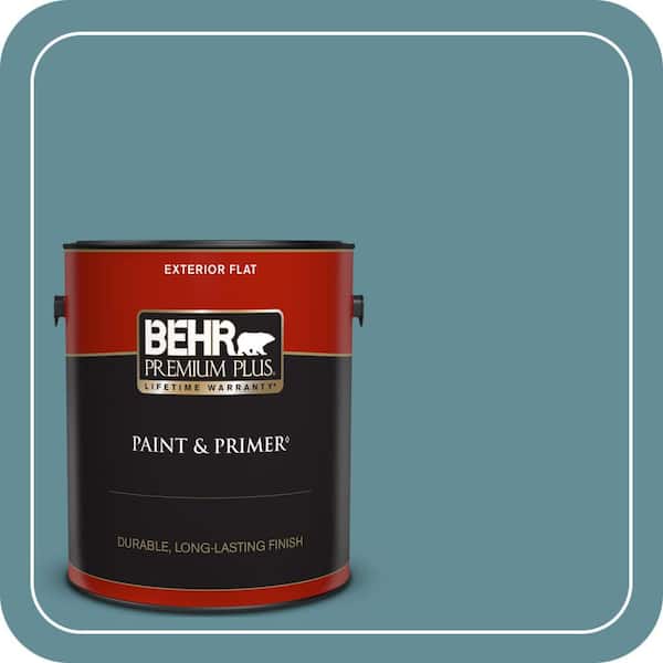 BEHR PREMIUM PLUS 1 gal. #S450-5 Oarsman Blue Flat Exterior Paint & Primer