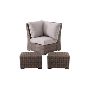 Rock Cliff Wicker Armless Corner Outdoor Patio Sectional Chair with CushionGuard Riverbed Brown Cushions