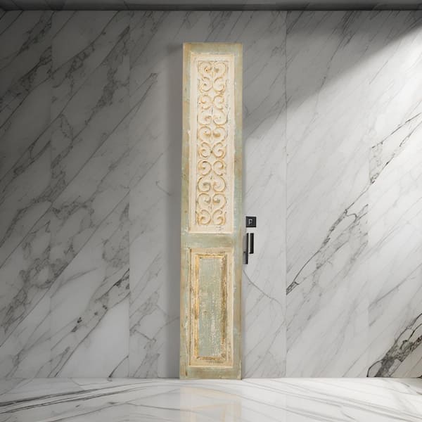 Benjara Beige and Gray Wooden Framed Tall Decorative Carved Panel Wall Art