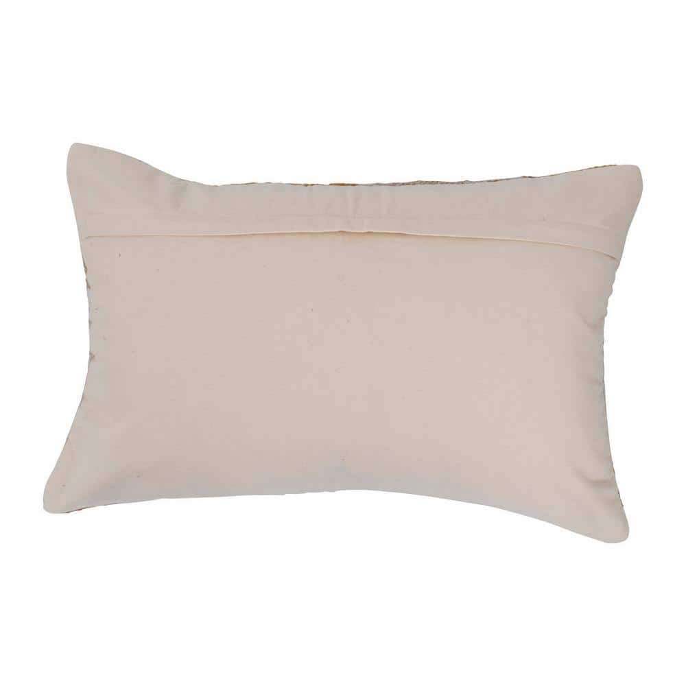 Woven Cotton Blend Jacquard Lumbar Pillow in Beige and White