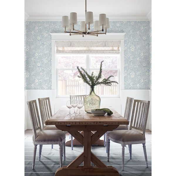 Agathon Light Blue Floral Pre-Pasted Paper Wallpaper Roll