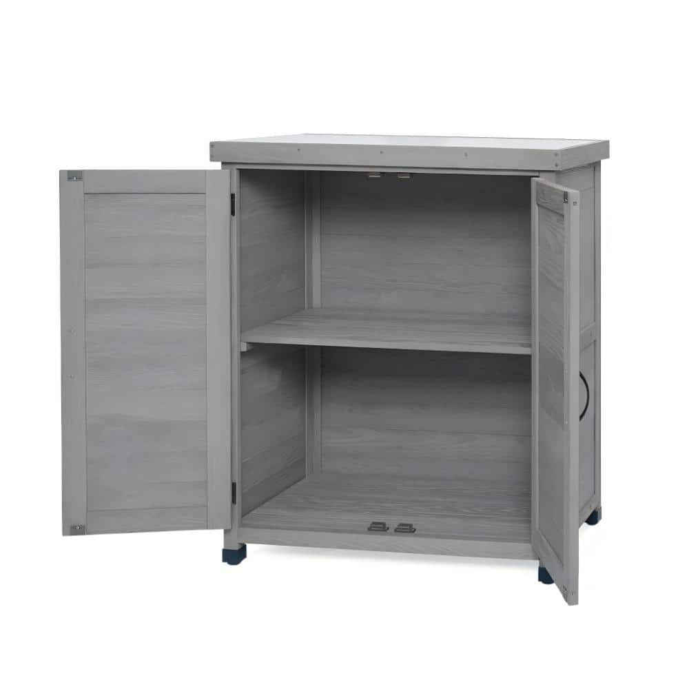 Solid Wood Outdoor Storage Benches Cabinet with Metal Table Top Outdoor Work Station Table price history on PriceWatchPro