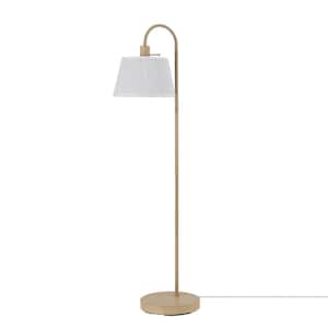 68 in. Light Faux Wood Floor Lamp with White Pattern Shade, On/Off Rotary Switch on Socket