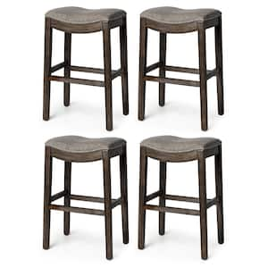 31 in. in Walnut/Gray Wood Frame Bar Stool with Fabric Seat and Nailhead Trim (Set of 4)