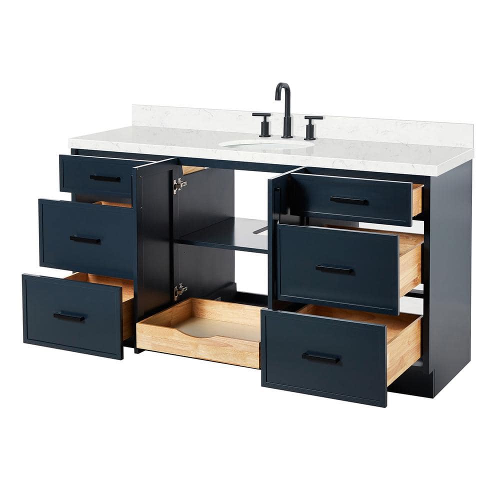 Midnight Blue 66" Freestanding Single Vanity with Carrara Quartz Top