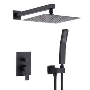 12 in. Matte Black Dual 2 Flow Rate Stainless Steel Bathroom Rain Shower Combo Set with Hand Shower, Matte Black