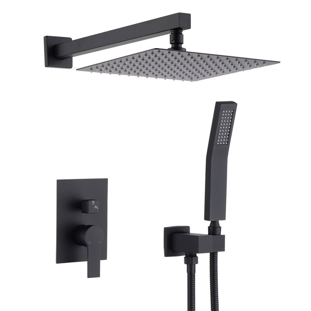 Large Matte Black Stainless Steel Dual Rain Shower System