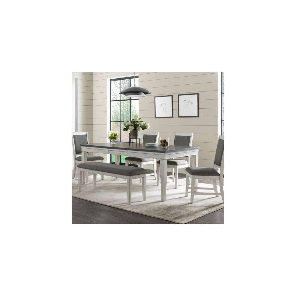 Antique White and Grey Linen Dining Bench