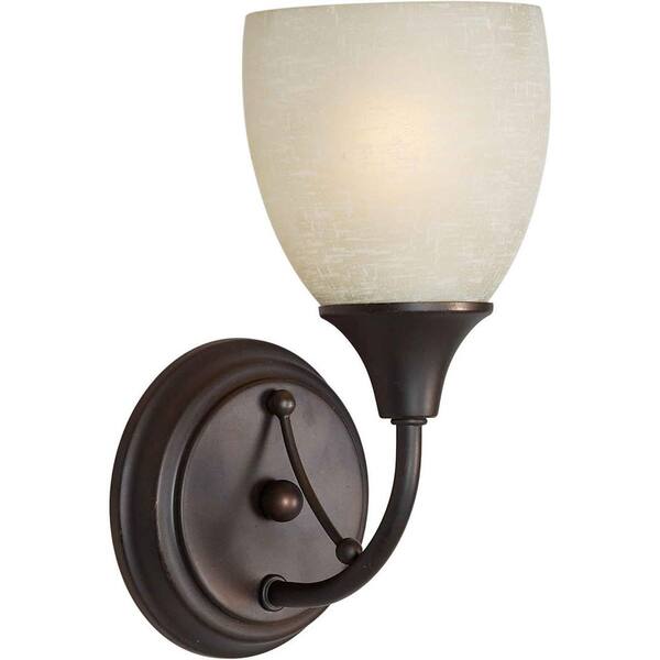 Forte Lighting 1-Light Antique Bronze Wall Sconce with Umber Linen Glass