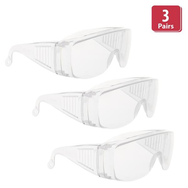 Safe Handler Clear Diamont Vented Over Clear Safety Glasses, ANSI Z87.1, Anti-Scratch (3-Pairs)