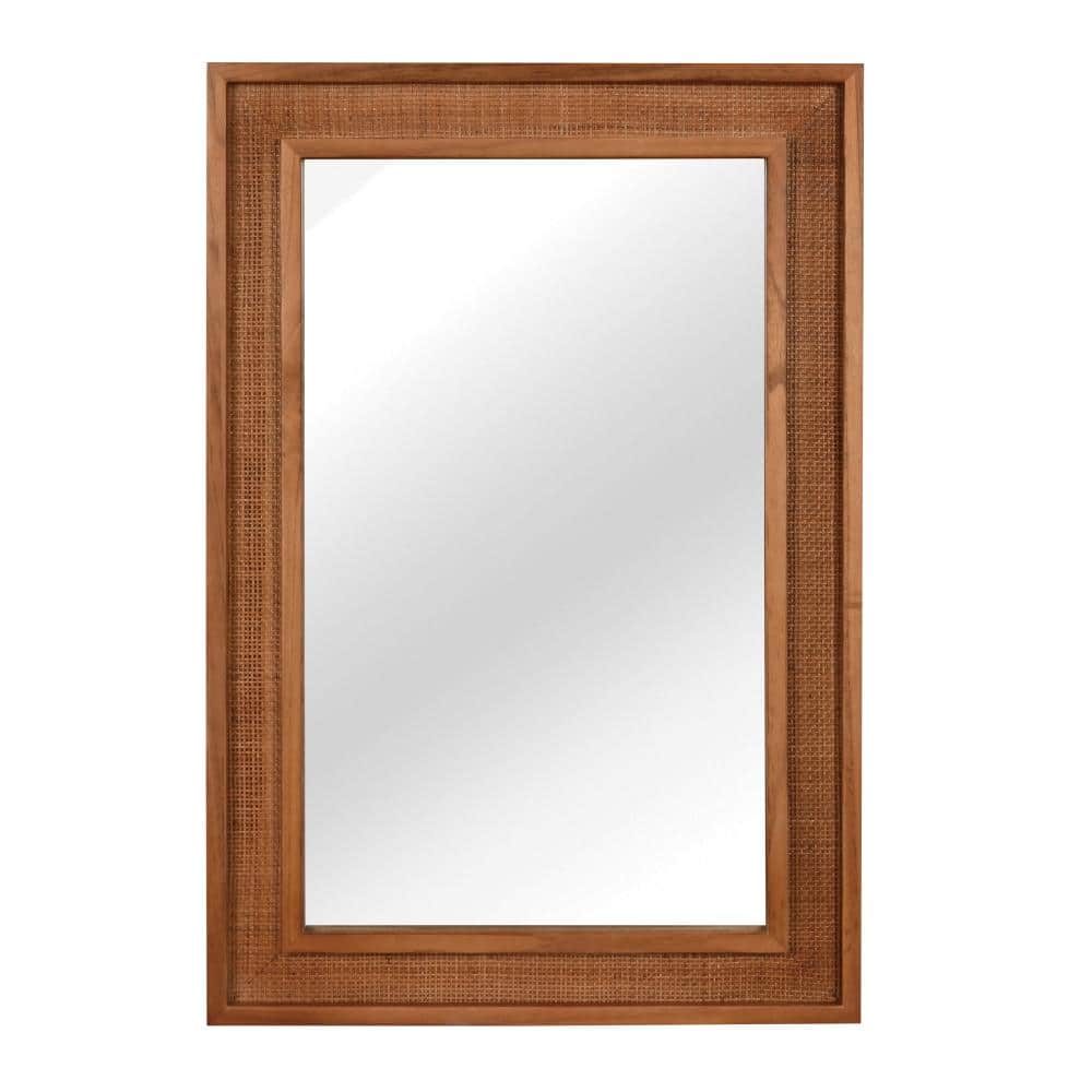 24 in.W × 36 in.H Brown Rattan Rectangle Mirror, Solid Wood Frame Wall-Mounted Decorative Mirror price history on PriceWatchPro