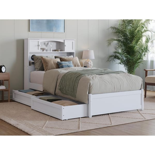 AFI Hadley White Solid Wood Frame Twin XL Platform Bed with Panel Footboard and Storage Drawers