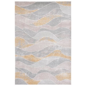 Skyler Collection Gray Beige/Gold 5 ft. x 8 ft. Abstract Stiped Area Rug