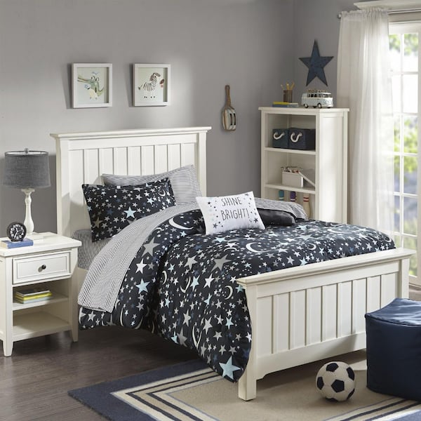 Intelligent Design Kids Shooting Star 6-Piece Charcoal Twin Space Comforter Set with Bed Sheets