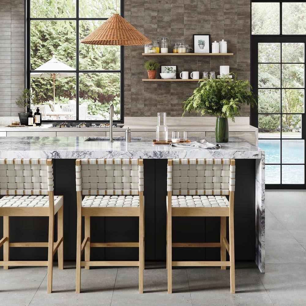 Cohen White Faux Leather and Wood Bar Stool
