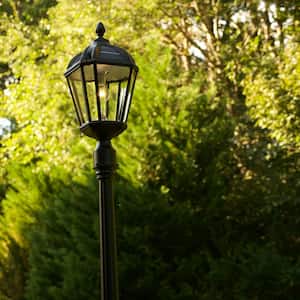 Royal Bulb 1-Light Black Outdoor Solar Lamp Post Light Set, Weather Resistant Dusk to Dawn LED w/ Bulb and Post Included