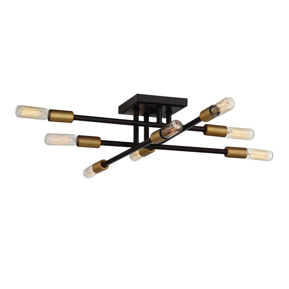 Bronze and Brass 8-Light Semi-Flush Mount Ceiling Fixture