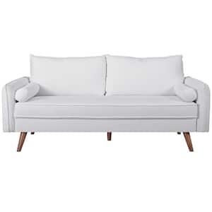 Revive 72 in. White Polyester 3-Seater Tuxedo Sofa with Round Arms