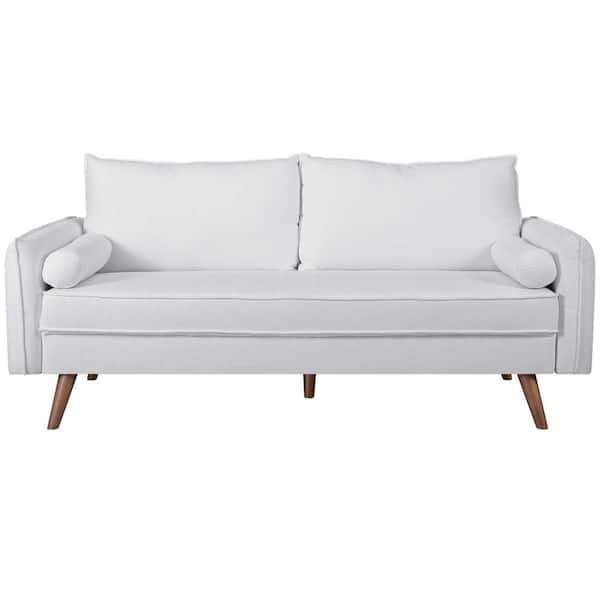 MODWAY Revive 72 in. White Polyester 3-Seater Tuxedo Sofa with Round Arms
