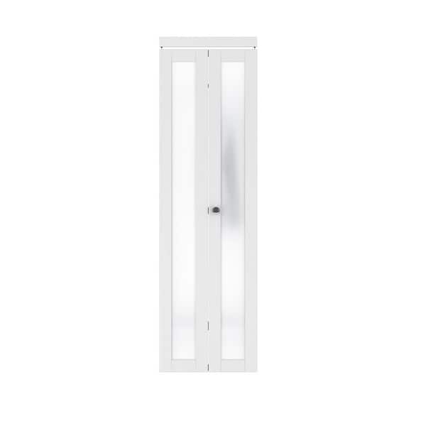 ARK DESIGN 24 in. x 80.5 in. 1-Lite Frosting Glass MDF White Finished Closet Bifold Door with Hardware