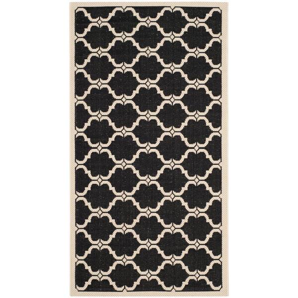 SAFAVIEH Courtyard Black/Beige Doormat 2 ft. x 4 ft. Border Indoor/Outdoor Patio Area Rug