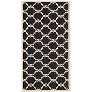 Courtyard Black/Beige Doormat 3 ft. x 5 ft. Border Indoor/Outdoor Patio Area Rug