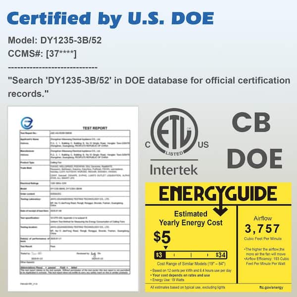 ZXXC 52 in. Indoor/Outdoor Nickel Downrod Mount Ceiling Fan