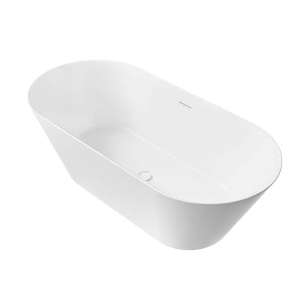 71 in. x 33.5 in. Freestanding Soaking Bathtub with Center Drain and Groove Overflow in White