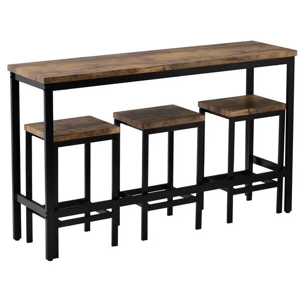 ATHMILE Brown Counter Height Extra Long Dining Table Set with 3-Stools Pub Kitchen Set Side Table with Footrest