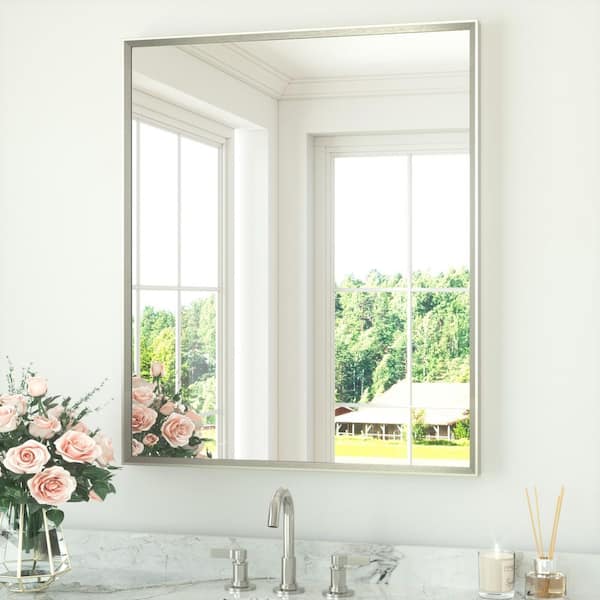 30 in. W x 36 in. H Rectangle Aluminum Framed Wall Bathroom Vanity Mirror in Brushed Nickel