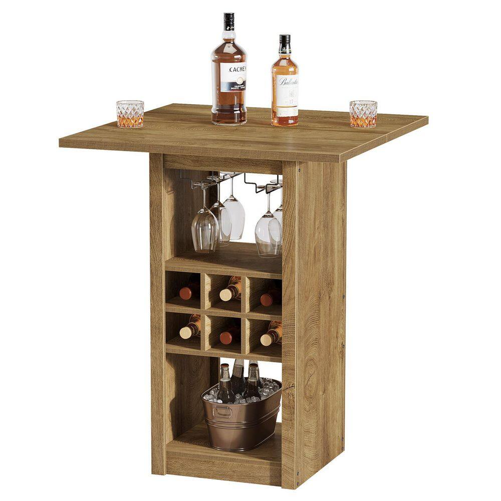 Kearsten 39. 4in. H Square Bar Table with Storage, Wine Rack Brown Bar Table for Home Bar, Kitchen, Dining Room