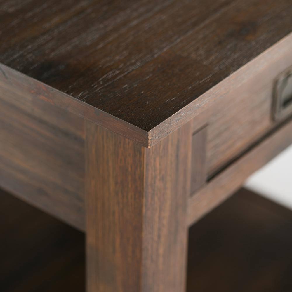 Distressed Charcoal Brown Acacia Wood End Side Table with Storage