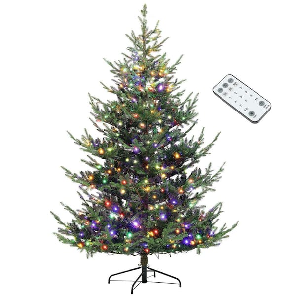 7.5 ft Prelit Christmas Tree with Remote, Nordic Pine Artificial Christmas Tree with 300 Multicolor and White Lights