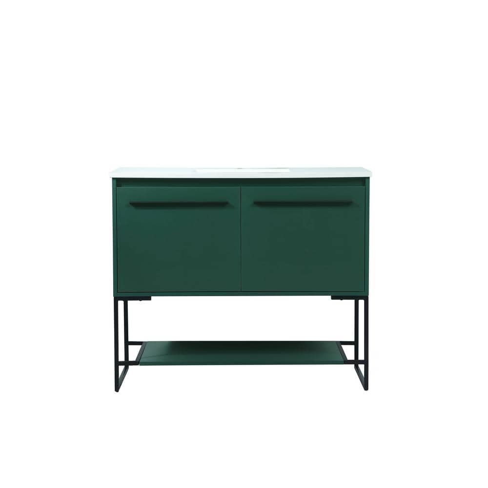 Simply Living 40 in. Single Bathroom Vanity in Green with Quartz Vanity Top