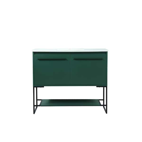 Unbranded Simply Living 40 in. Single Bathroom Vanity in Green with Quartz Vanity Top in Ivory White