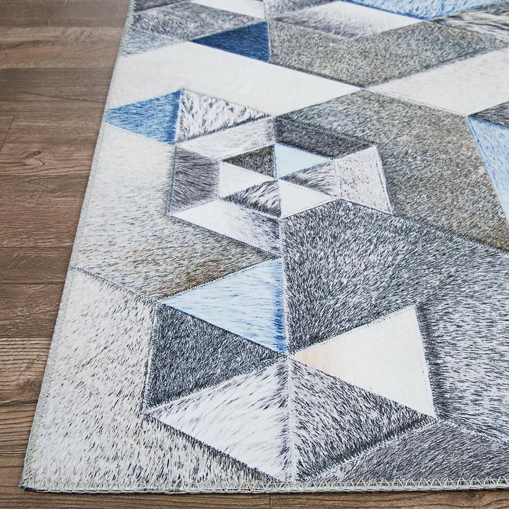 Prairie Falsterbo Modern Denim & Cream Faux Cowhide Rug, 8' x 10'