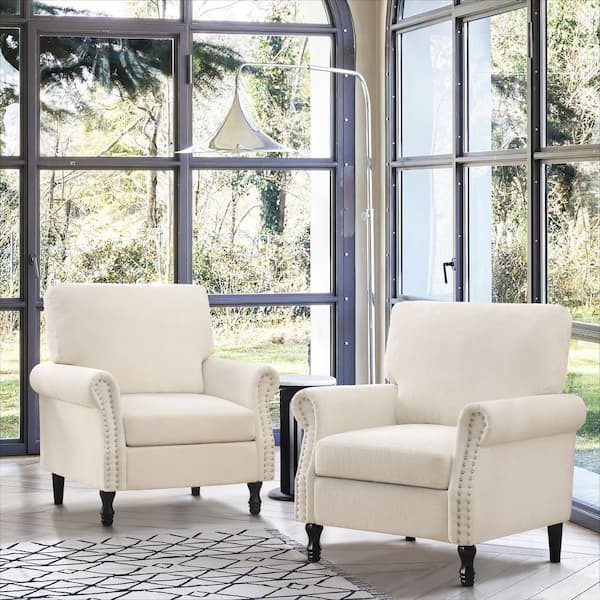 Hochwertiges Beige Chenille Upholstered Wood Frame Accent Arm Chairs (Set of 2)