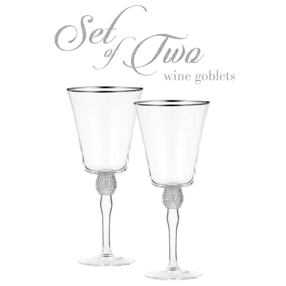 BERKWARE (Set of 2) Wine Glass 14.7 oz. with Rhinestone Design and Silver  Rim BW-CZ0146Sx2 - The Home Depot